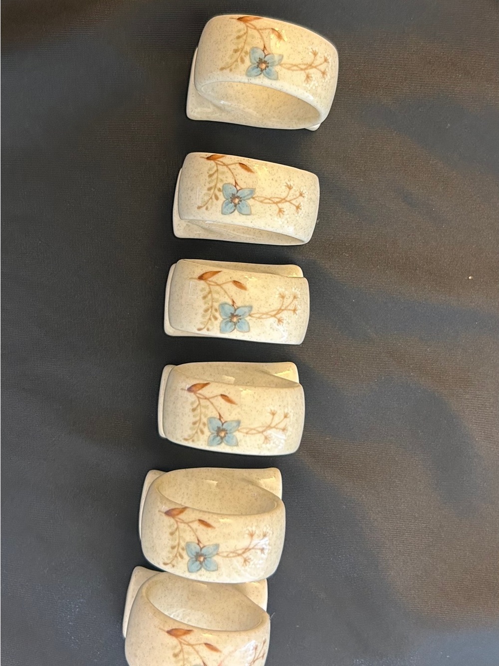 Mikasa 6 Napkin Rings Ceramic Garden Club Day Dreams Cream with Blue Flower